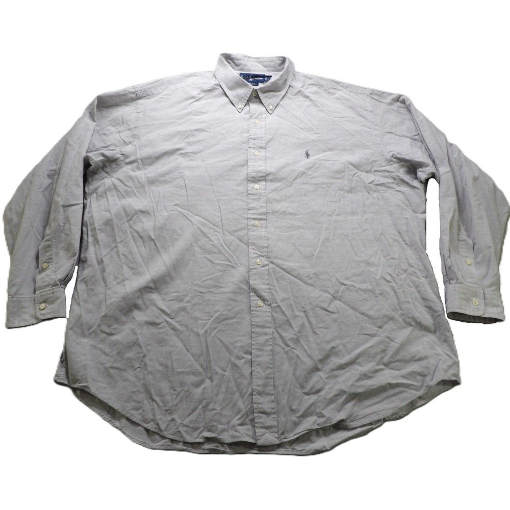 VTG 90s Ralph Lauren Blake Men Button Shirt Long Sleeve XXL Gray Cotton OCBD Top